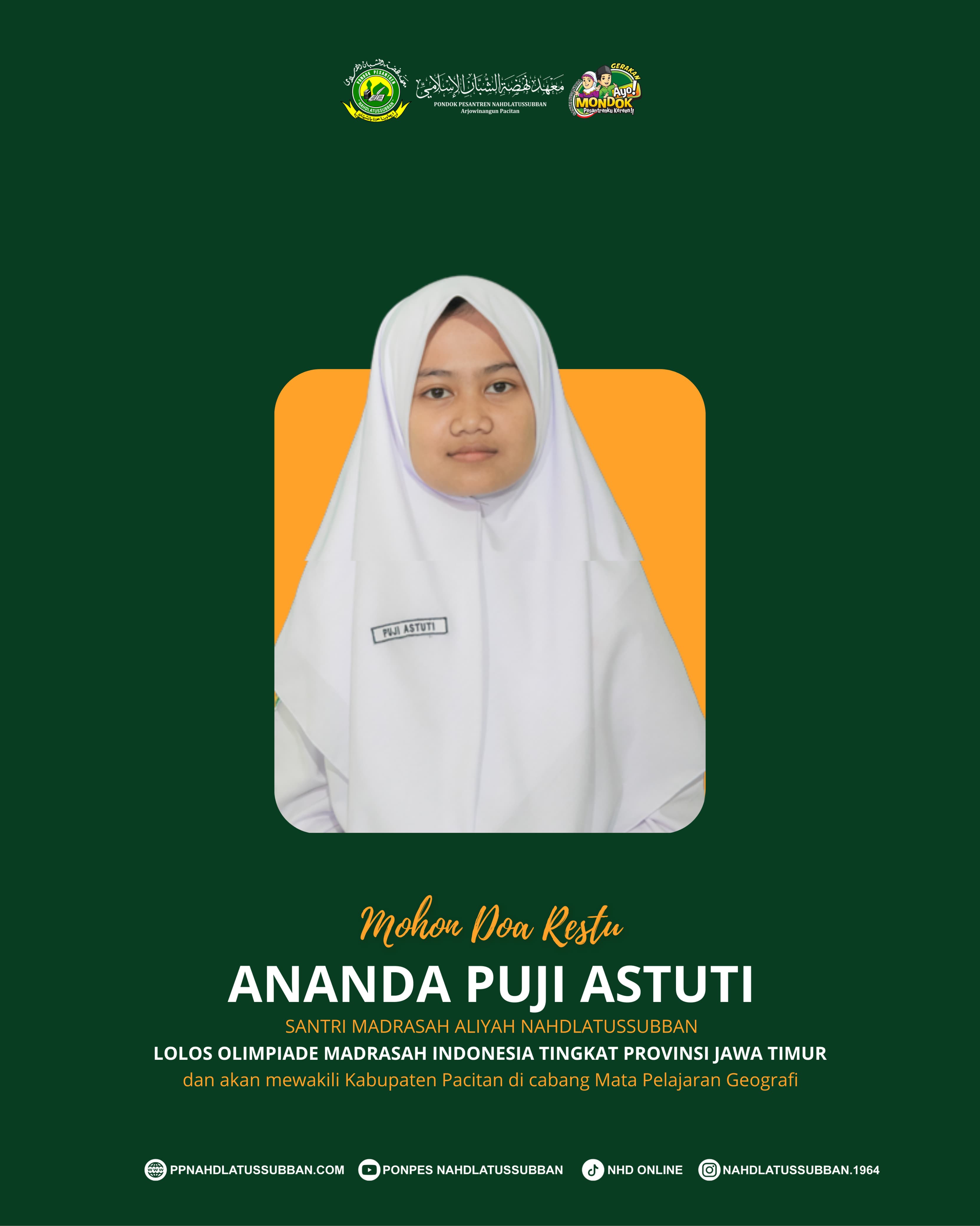 UKIR PRESTASI GEMILANG, SANTRI MA NAHDLATUSSUBBAN JUARAI OMI GEOGRAFI DAN LOLOS KE TINGKAT PROVINSI